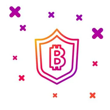 Color line Shield with bitcoin icon isolated on white background. Cryptocurrency Stock Illustration