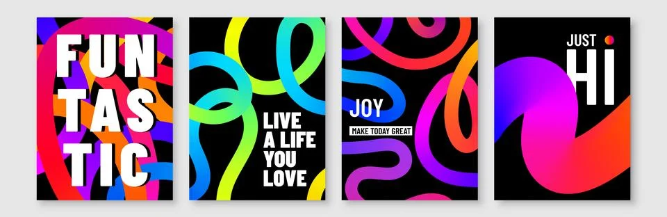 Color lines vector background set. Abstract posters with colorful liquid grad Stock Illustration