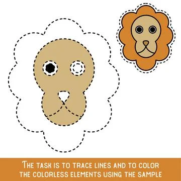 Color Lion Face. Restore dashed lines. Color the picture elements. Page to be Illustrazione stock