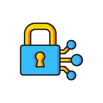 Color Lock with bitcoin icon isolated on white background. Cryptocurrency m.. Stock Illustration