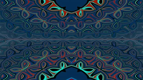 A color looped linear and shape animation as a kaleidoscope with reflection Stock Footage 207341731