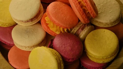 Color macaron spins on plate Stock Footage