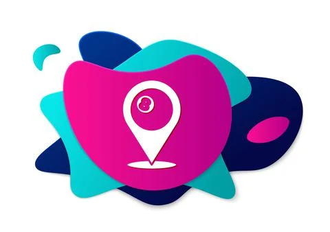 Color Map pointer with billiard pool snooker ball with number 8 icon isolated on Stock Illustration