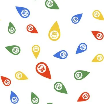 Color Map pointer with bus icon isolated seamless pattern on white background 스톡 일러스트