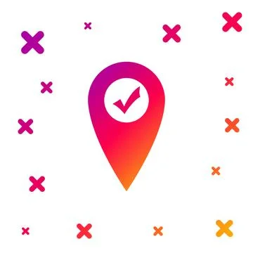 Color Map pointer with check mark icon isolated on white background. Marker 스톡 일러스트