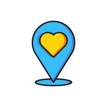 Color Map pointer with heart icon isolated on white background. Valentines .. Stock Illustration