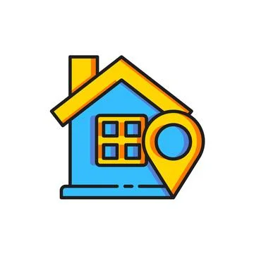 Color Map pointer with house icon isolated on white background. Home locati.. Stock Illustration