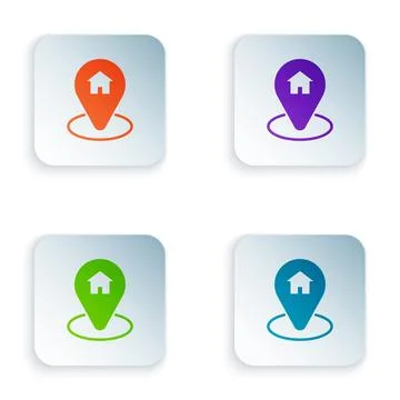 Color Map pointer with house icon isolated on white background. Home locati.. Stock Illustration