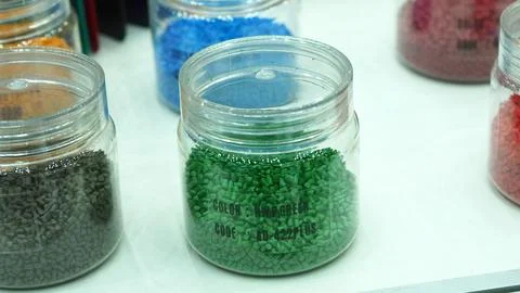 Color masterbatch in green example. Stock Photos