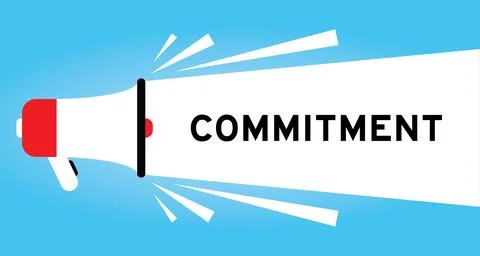 Color megaphone icon with word commitment in white banner on blue background Stock Illustration