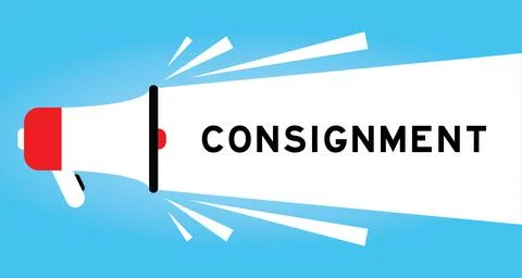 Color megaphone icon with word consignment in white banner on blue background Stockillustratie