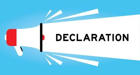Color megaphone icon with word declaration in white banner on blue background Stock Illustration