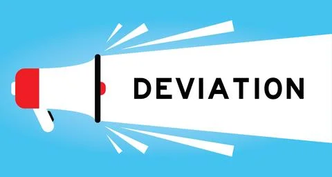 Color megaphone icon with word deviation in white banner on blue background Stock Illustration