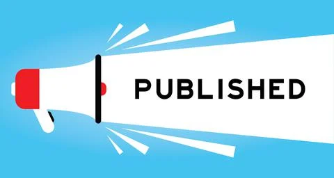 Color megaphone icon with word published in white banner on blue background Ilustración de archivo