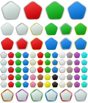 Color metallic rounded pentagon button set Ilustração Stock