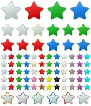 Color metallic rounded star button set Illustrazione stock
