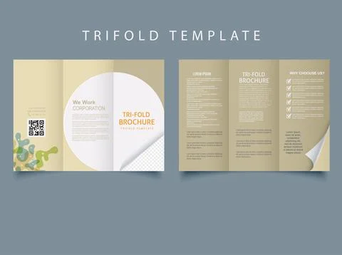 Color of mustard. Vector modern tri-fold brochure design template. Stock Illustration