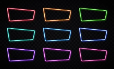 Color neon frames set on transparent background. Ilustración de archivo