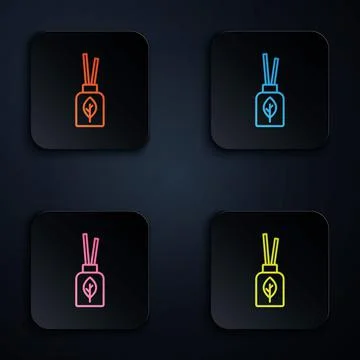 Color neon line Aroma diffuser icon isolated on black background. Glass jar Stock Illustration