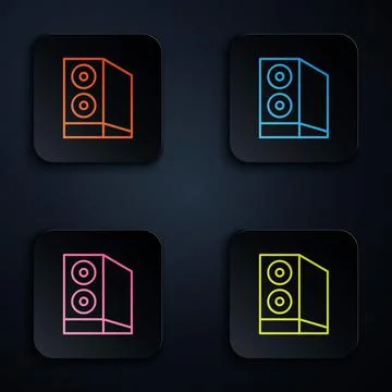 Color neon line Case of computer icon isolated on black background. Computer Illustrazione stock
