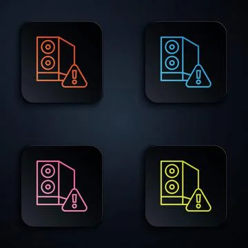 Color neon line Case of computer with exclamation mark icon isolated on black Stockillustratie
