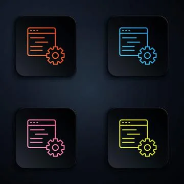 Color neon line Computer api interface icon isolated on black background 스톡 일러스트
