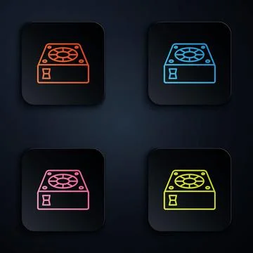 Color neon line Computer cooler icon isolated on black background. PC hardw.. Stock Illustration