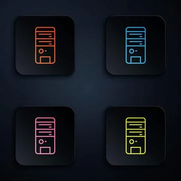 Color neon line Computer icon isolated on black background. PC component sign Stock-Illustration