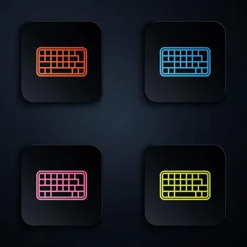 Color neon line Computer keyboard icon isolated on black background. PC Illustrazione stock