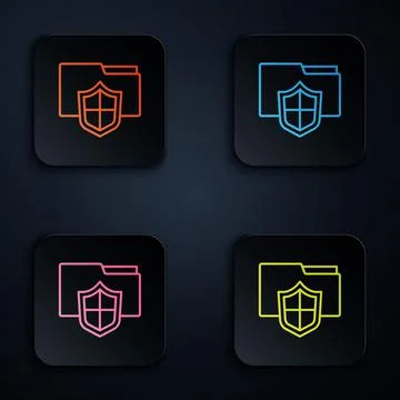 Color neon line Document folder protection concept icon isolated on black Illustrazione stock