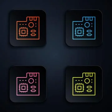 Color neon line Electronic computer components motherboard digital chip integ Illustrazione stock