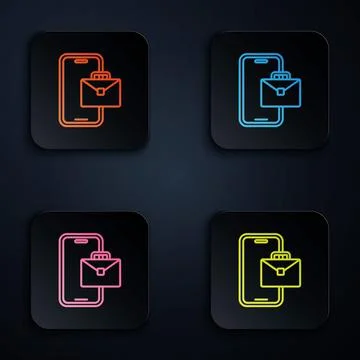 Color neon line Freelancer icon isolated on black background. Freelancer man Stock Illustration