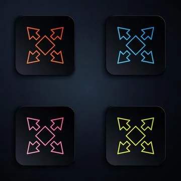 Color neon line Many ways directional arrow icon isolated on black background Stock Illustration