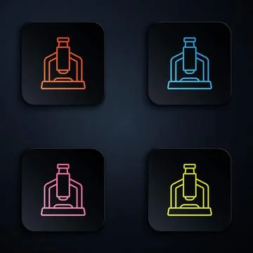 Color neon line Microscope icon isolated on black background. Chemistry, ph.. Stock Illustration