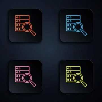 Color neon line Server, Data, Web Hosting icon isolated on black background.. Stock Illustration