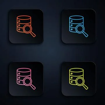 Color neon line Server, Data, Web Hosting icon isolated on black background.. Stock Illustration