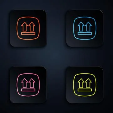 Color neon line This side up icon isolated on black background. Two arrows Stock Illustration