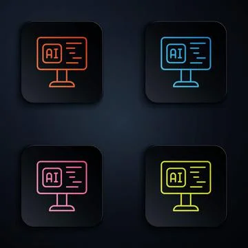 Color neon line Software, web developer programming code icon isolated on black Stock Illustration