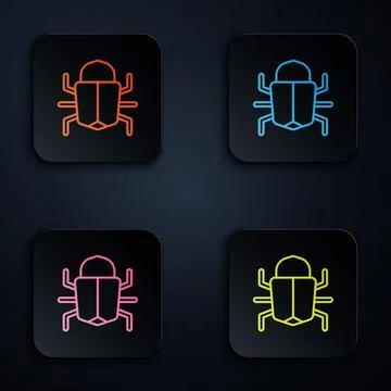 Color neon line System bug concept icon isolated on black background. Code bug Illustrazione stock
