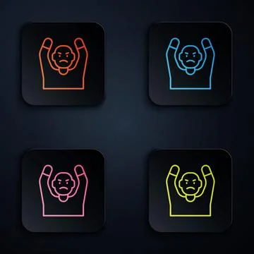 Color neon line Thief surrendering hands up icon isolated on black background Ilustração Stock