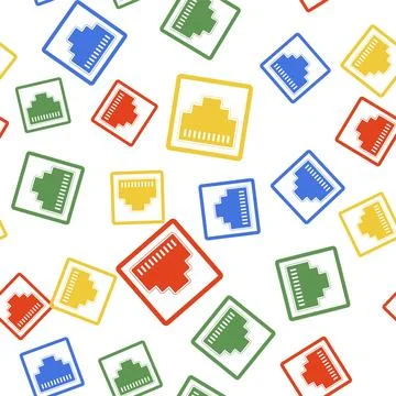 Color Network port - cable socket icon isolated seamless pattern on white 库存插图