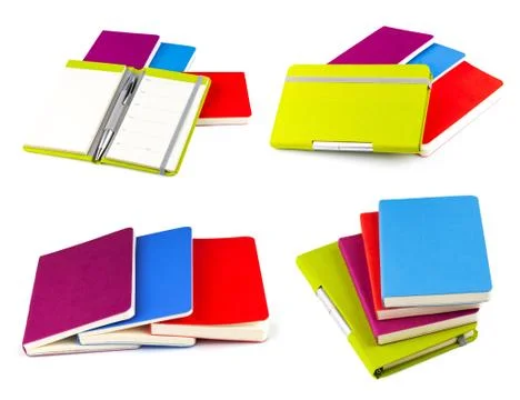 Color notebook isolated on white background, set Stock Photos