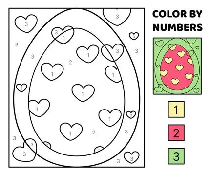 Color by number. Pink Easter egg with yellow hearts. Coloring page. Game for Illustrazione stock