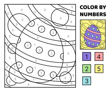 Color by number. Purple Easter egg. Coloring page. Game for kids. Cartoon Illustrazione stock