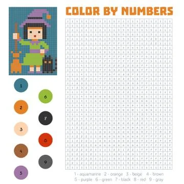 Color by number, Witch Stock Illustration