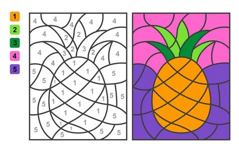 Color by numbers pineapple slice. Puzzle game for children education, colors for Stock Illustration