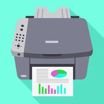 Color office printer icon, flat style Stock Illustration