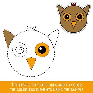 Color Owl Face. Restore dashed lines. Color the picture elements. Page to be  Stock Illustration