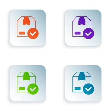 Color Package box with check mark icon isolated on white background. Parcel b Stock Illustration