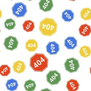 Color Page with a 404 error icon isolated seamless pattern on white background Stock Illustration